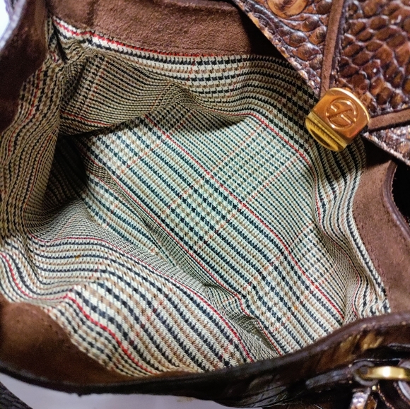 Gorgeous croc embossed leather suede shoulder bag brown - Picture 15 of 16